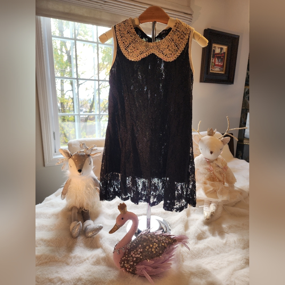 Finejo, 9-10, black and gold lace dress